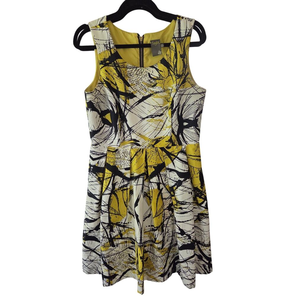Taylor Size 10 A-Line Dress Yellow Abstract Art Modern Party Cocktail Unique Fun